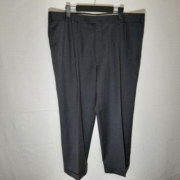 Jos A Bank Wool Dress Pants 42x30 Charcoal Flat Front USA Made Men’s Trousers - Picture 1 of 6
